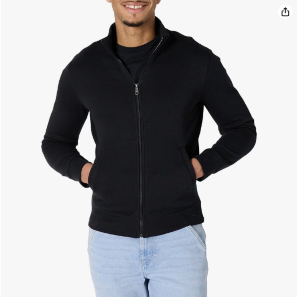 Men's Sweatshirt, Mock Neck, Fleece Zip Up - Black - L